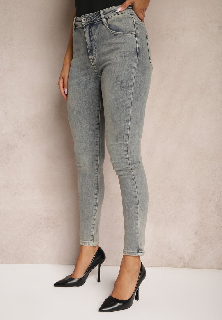 Ciemnoszare Skinny Jeansy z Bawełny High Waist Navilare