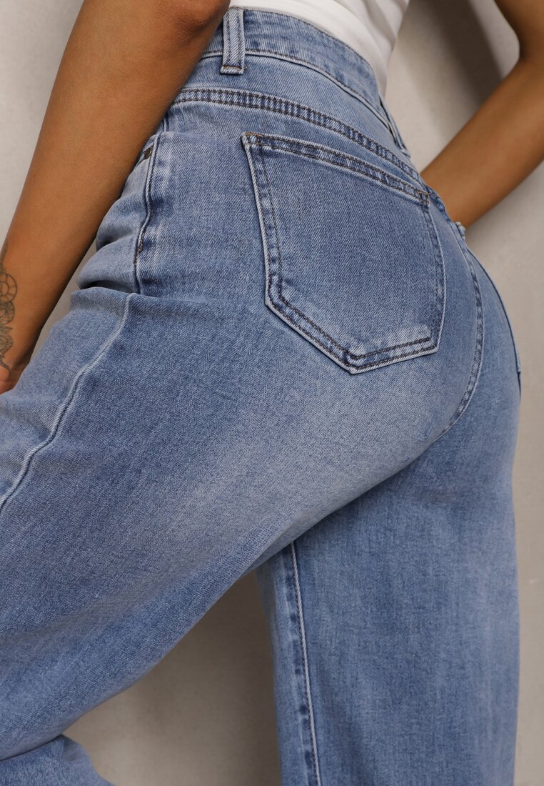 Jasnoniebieskie Szerokie Jeansy z Dodatkiem Bawełny High Waist Otharia