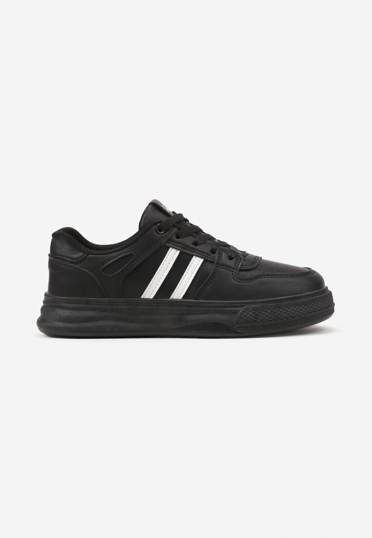 Czarno-Białe Płaskie Sneakersy Wykończone Paskami Walleria