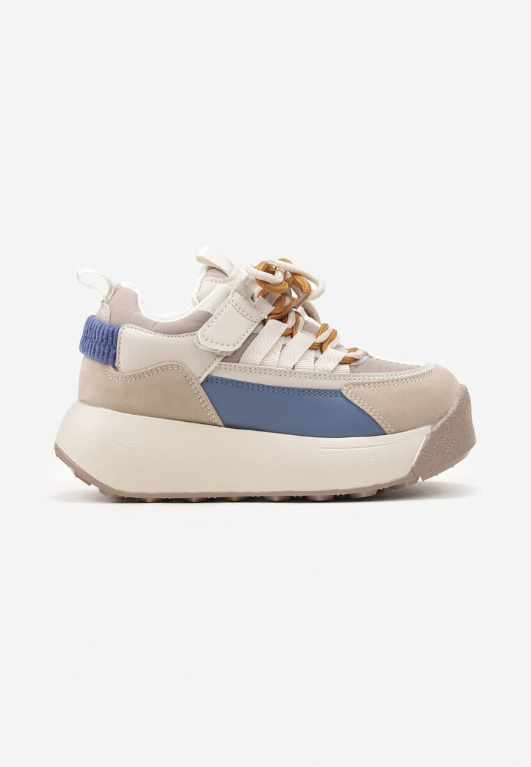Ciemnobeżowe Buty Sportowe Sneakersy na Platformie ze Sznurowaniem Piricea