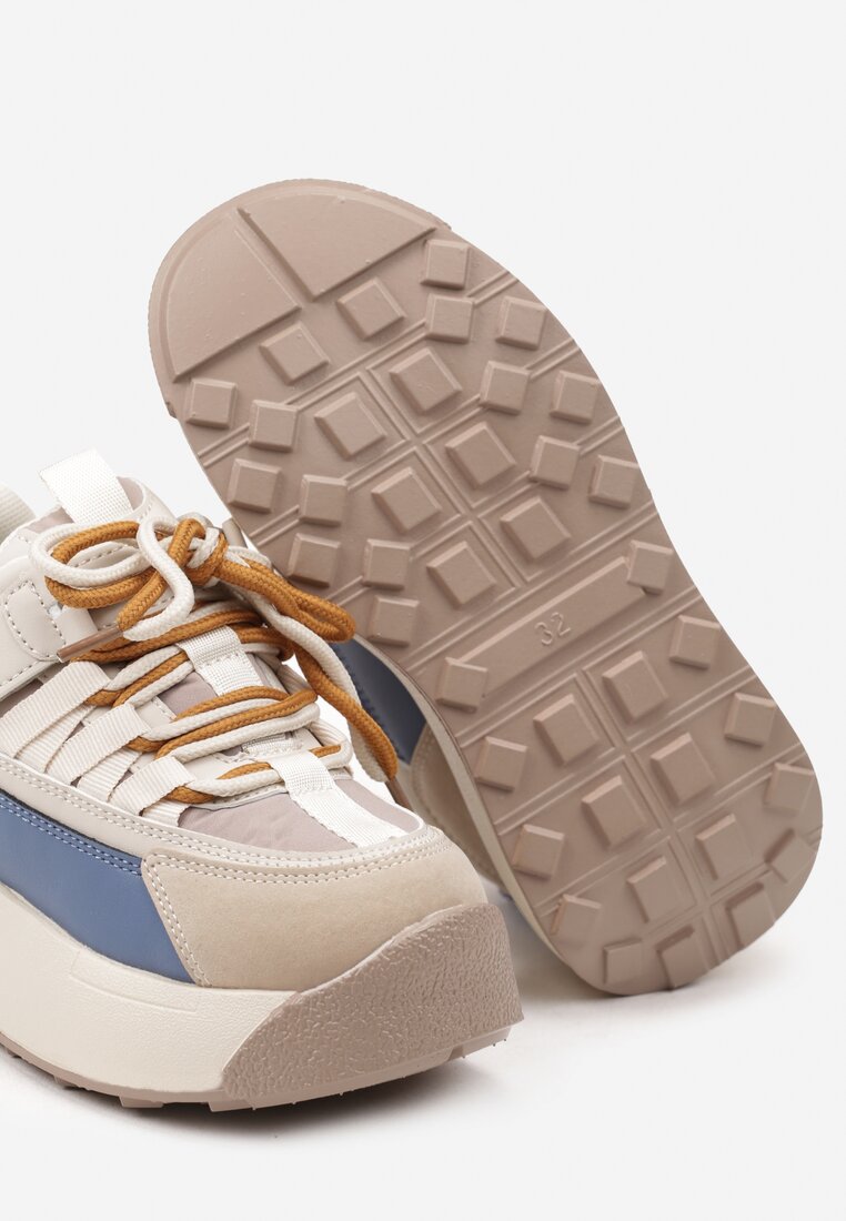 Ciemnobeżowe Buty Sportowe Sneakersy na Platformie ze Sznurowaniem Piricea