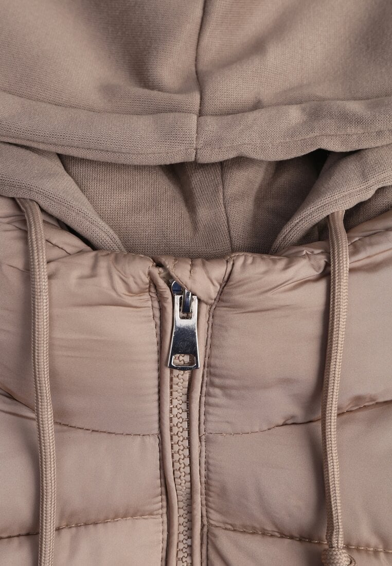 Jasnobeżowa Kurtka Pikowana Wykończona Kapturem Aviatoria