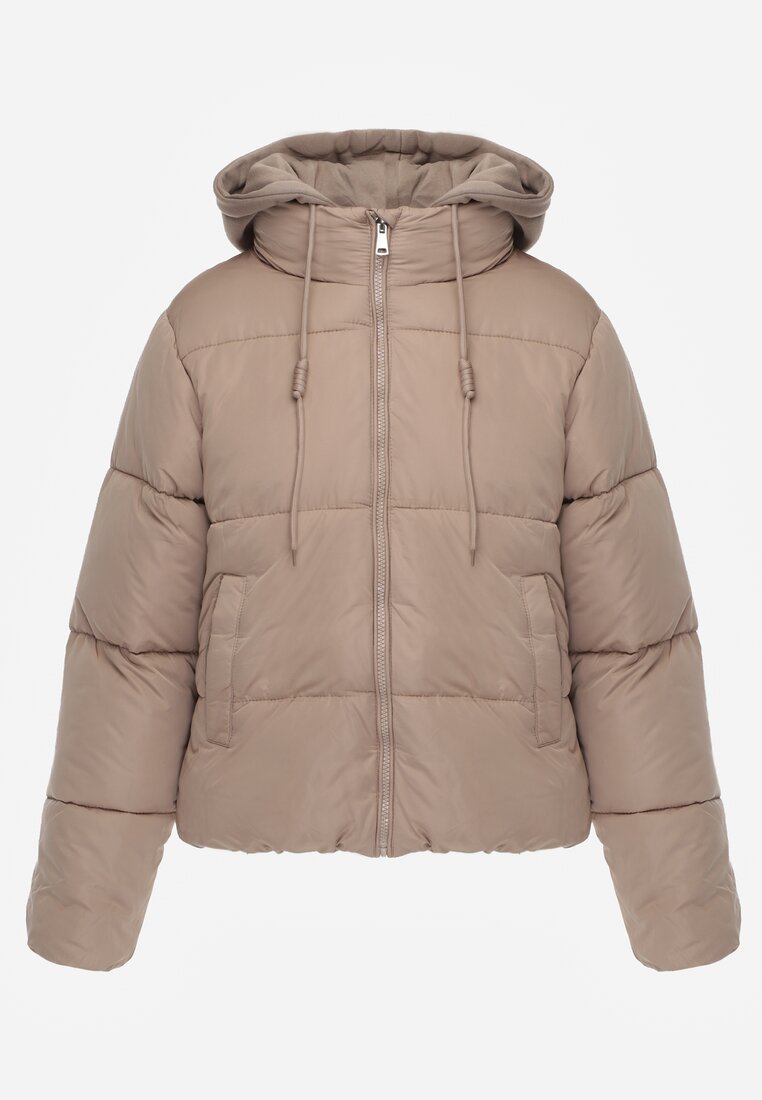 Jasnobeżowa Kurtka Pikowana Wykończona Kapturem Aviatoria