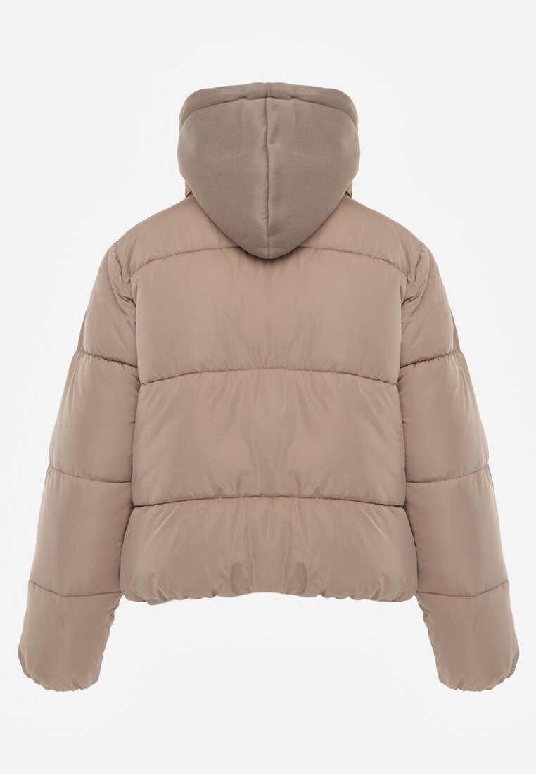 Jasnobeżowa Kurtka Pikowana Wykończona Kapturem Aviatoria