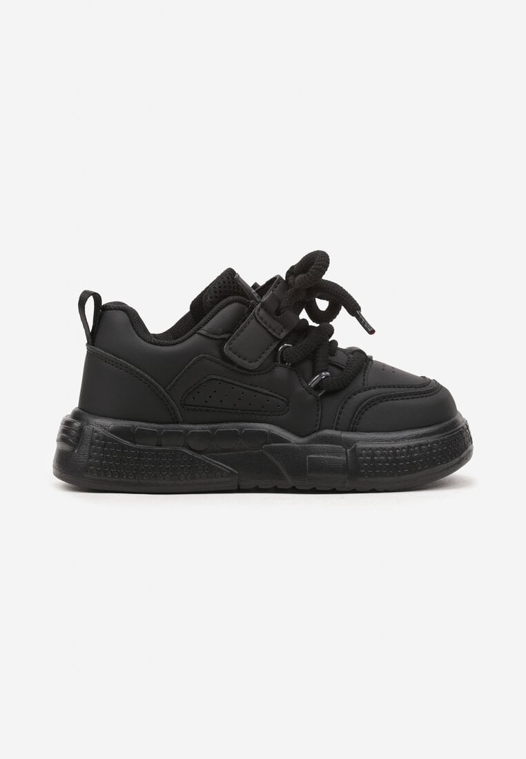 Czarne Buty Sportowe Sneakersy ze Skórzaną Wkładką i Grubą Podeszwą Zapinane na Rzep Pezilda