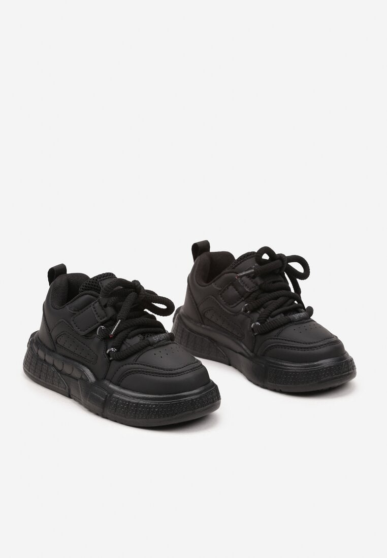 Czarne Buty Sportowe Sneakersy ze Skórzaną Wkładką i Grubą Podeszwą Zapinane na Rzep Pezilda