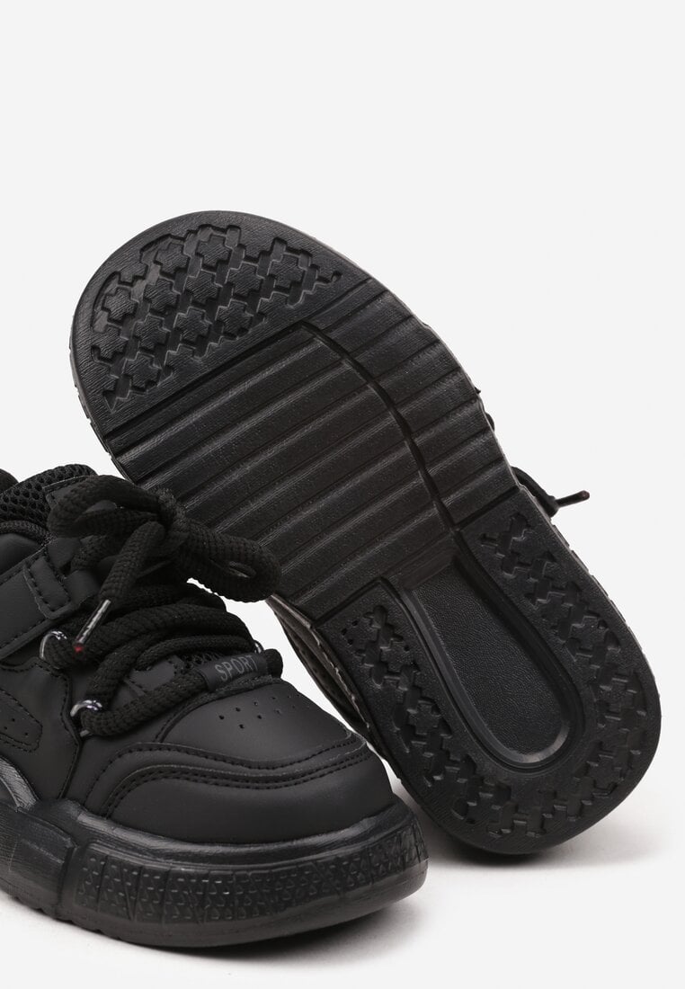 Czarne Buty Sportowe Sneakersy ze Skórzaną Wkładką i Grubą Podeszwą Zapinane na Rzep Pezilda