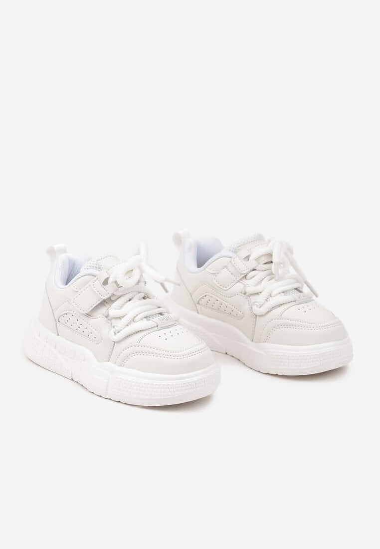 Białe Buty Sportowe Sneakersy ze Skórzaną Wkładką i Grubą Podeszwą Zapinane na Rzep Pezilda