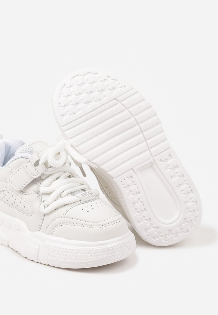 Białe Buty Sportowe Sneakersy ze Skórzaną Wkładką i Grubą Podeszwą Zapinane na Rzep Pezilda