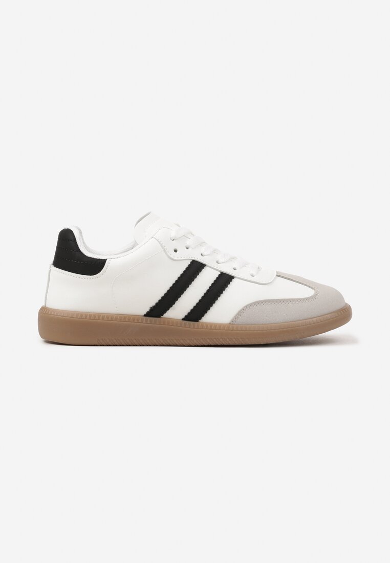 Biało-Czarne Casualowe Sneakersy na Płaskiej Podeszwie z Paskami Jereria