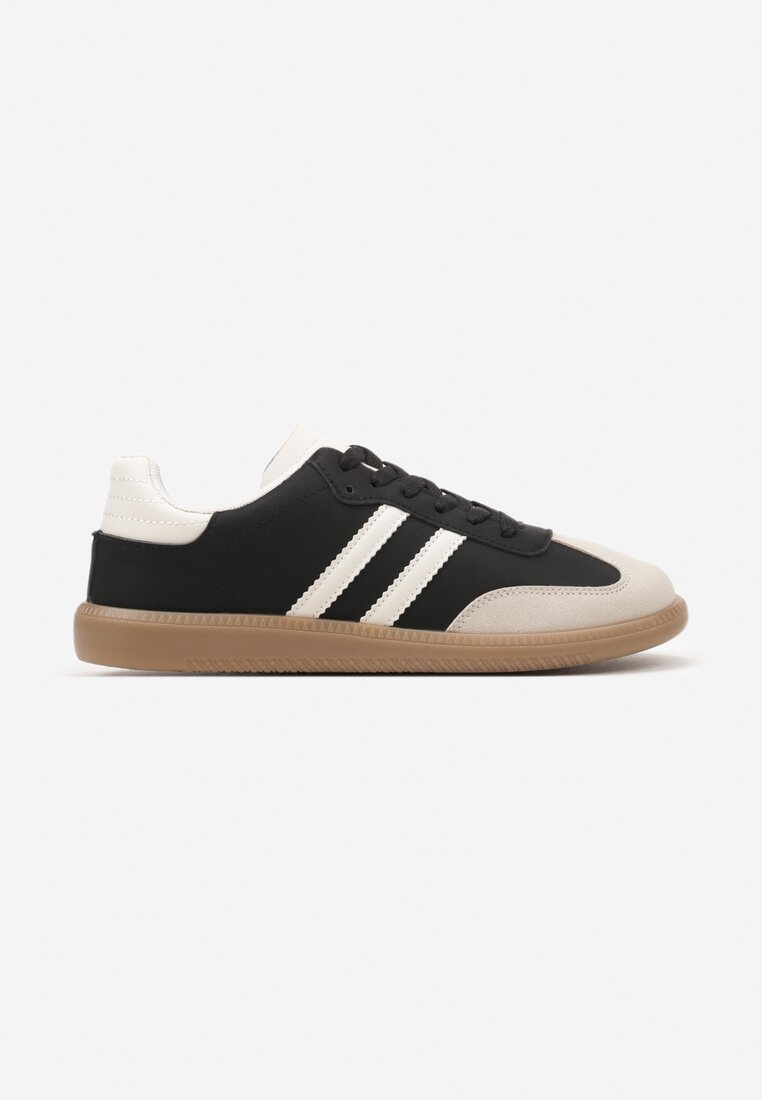 Czarne Casualowe Sneakersy na Płaskiej Podeszwie z Paskami Jereria