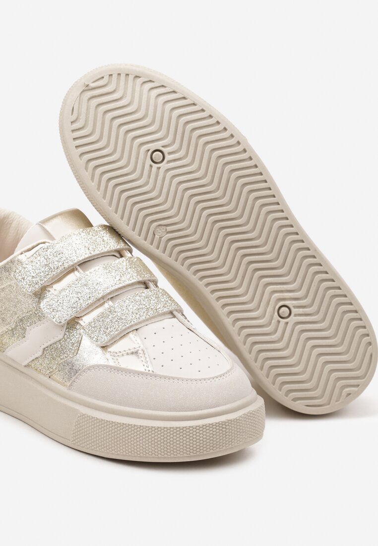 Złote Sneakersy na Platformie na Rzep Ozdobione Brokatem Navidemi