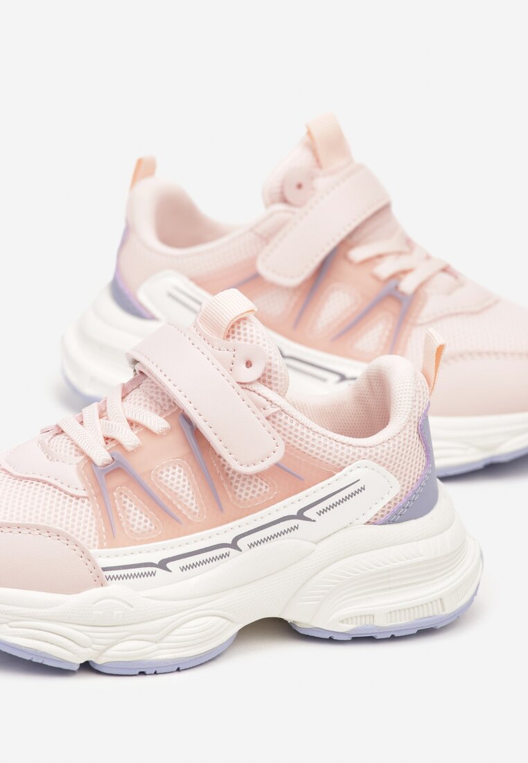 Różowe Buty Sportowe Sneakersy na Grubej Tłoczonej Podeszwie Zapinane na Rzep Zanovia