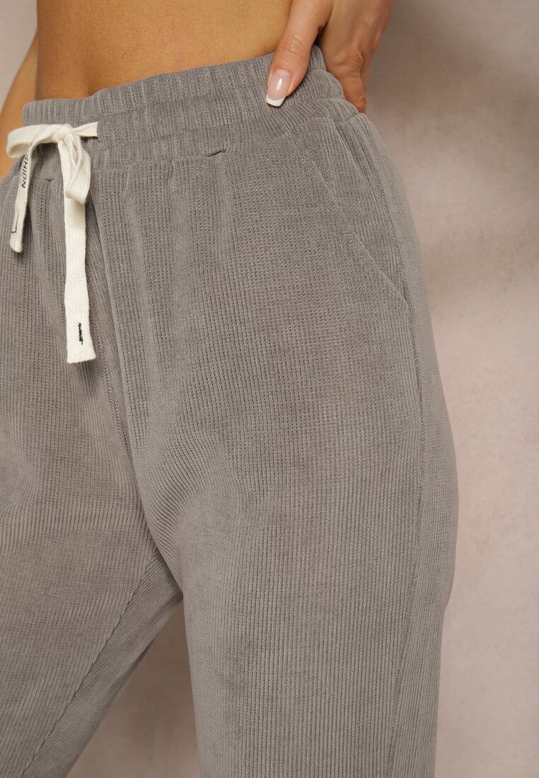 Ciemnoszare Dresowe Spodnie z Dodatkiem Bawełny High Waist z Gumką w Pasie Pesaria