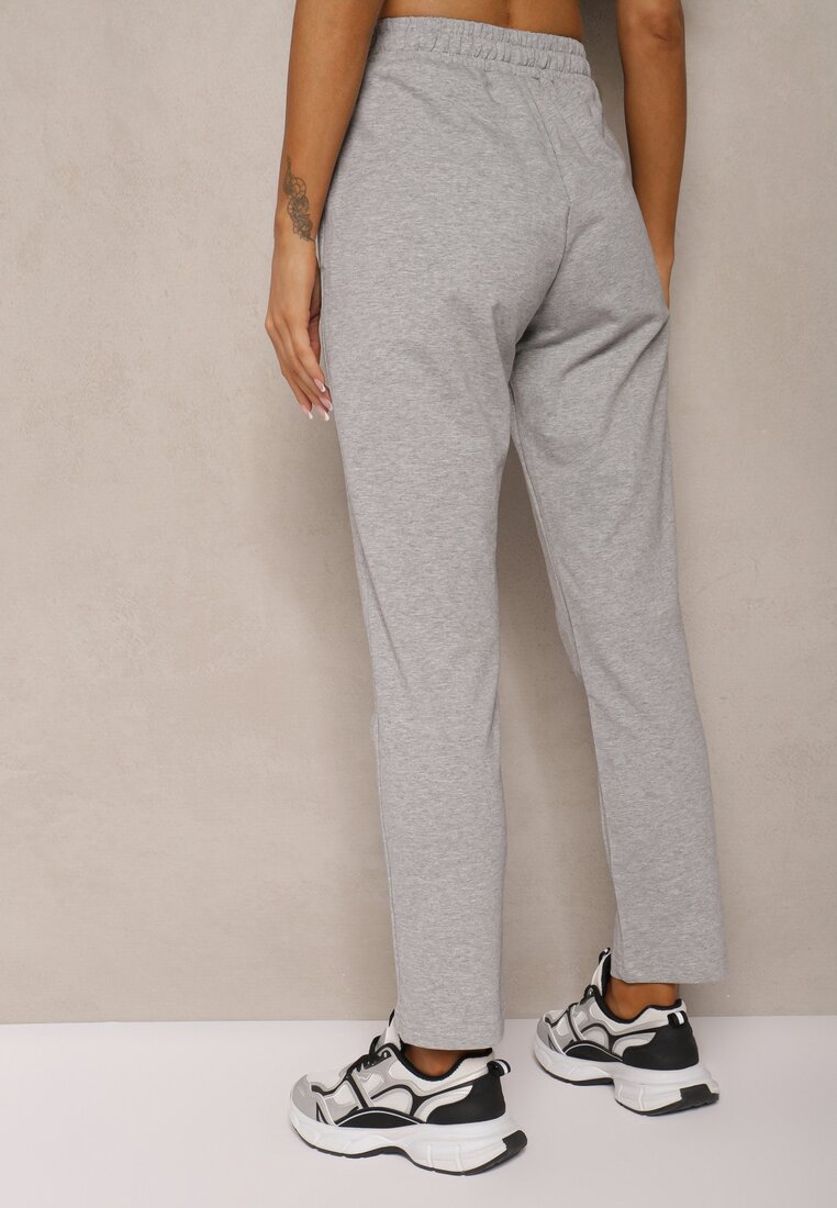 Jasnoszare Casualowe Spodnie z Bawełny High Waist z Gumką w Pasie Beliefra