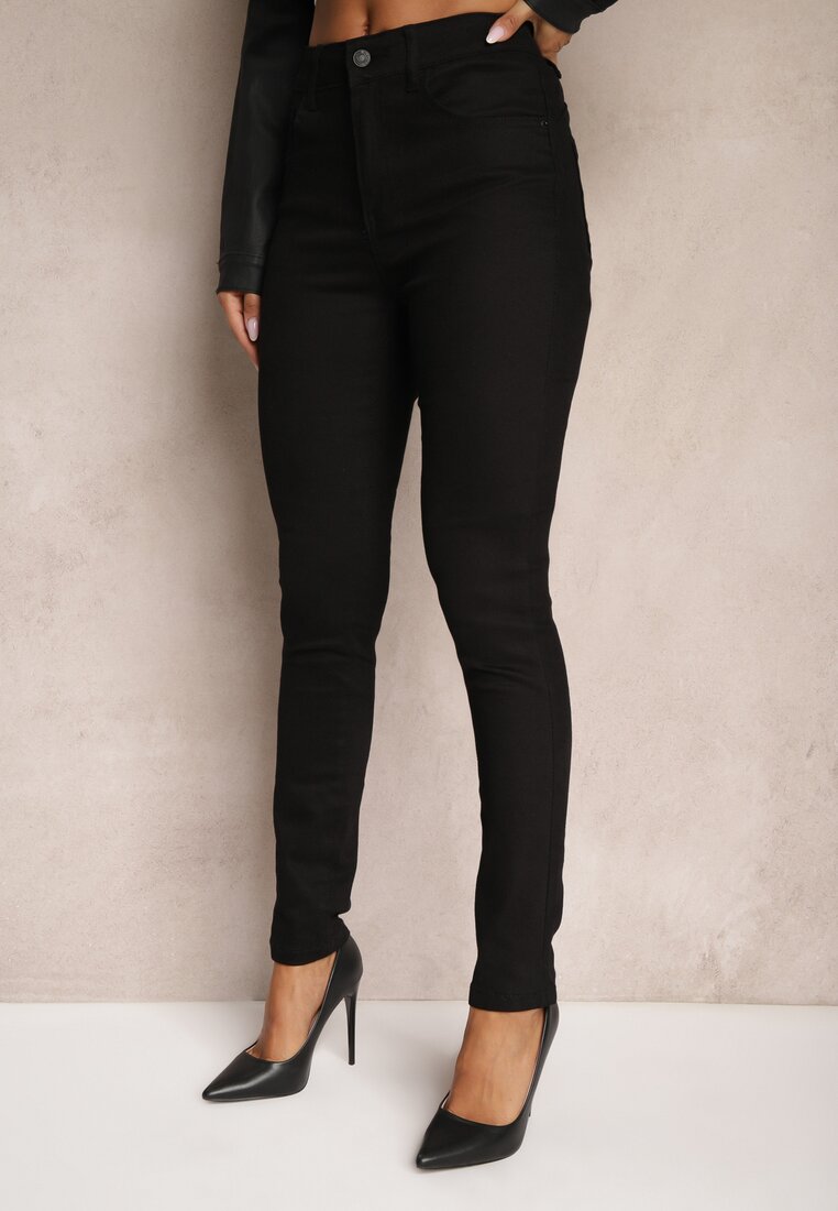 Czarne Jeansy Skinny High Waist z Bawełną Evithas
