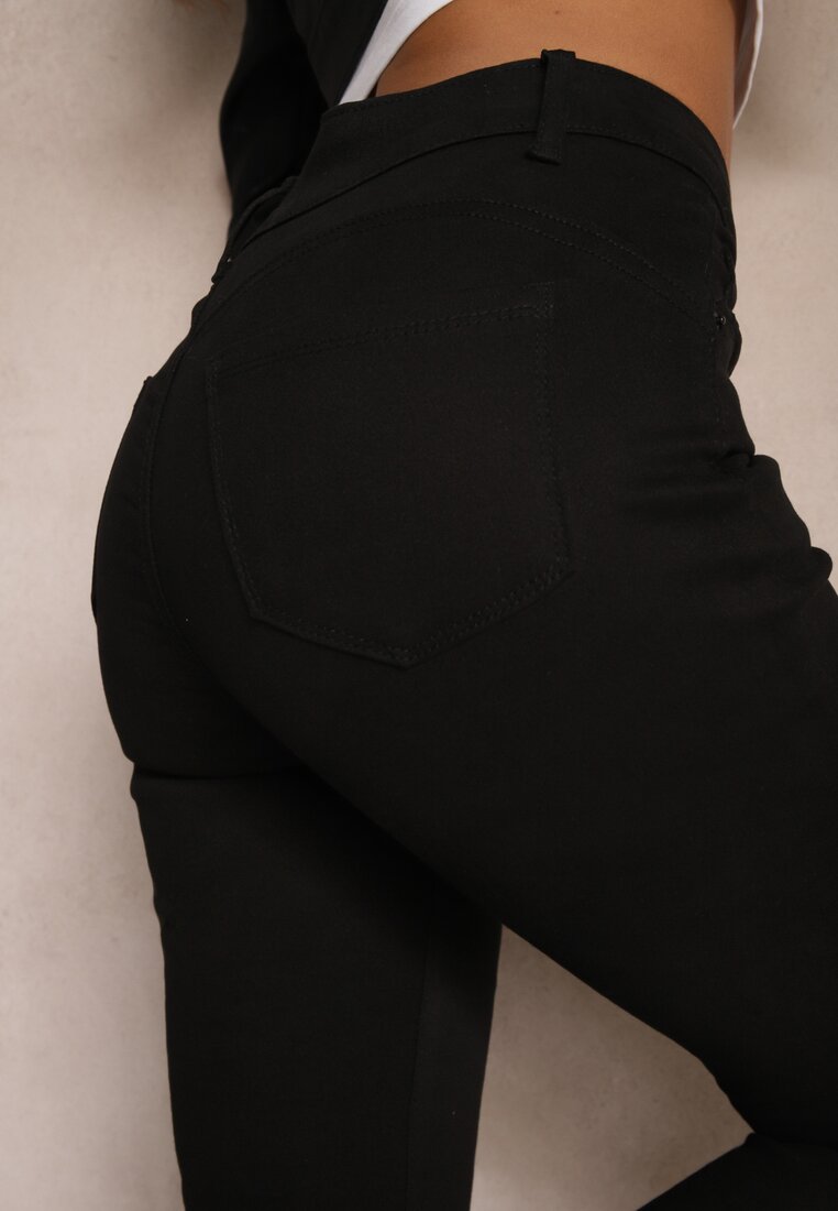 Czarne Jeansy Skinny High Waist z Bawełną Evithas
