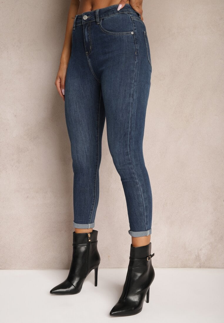 Niebieskie Jeansy Skinny High Waist z Bawełną Evirinase