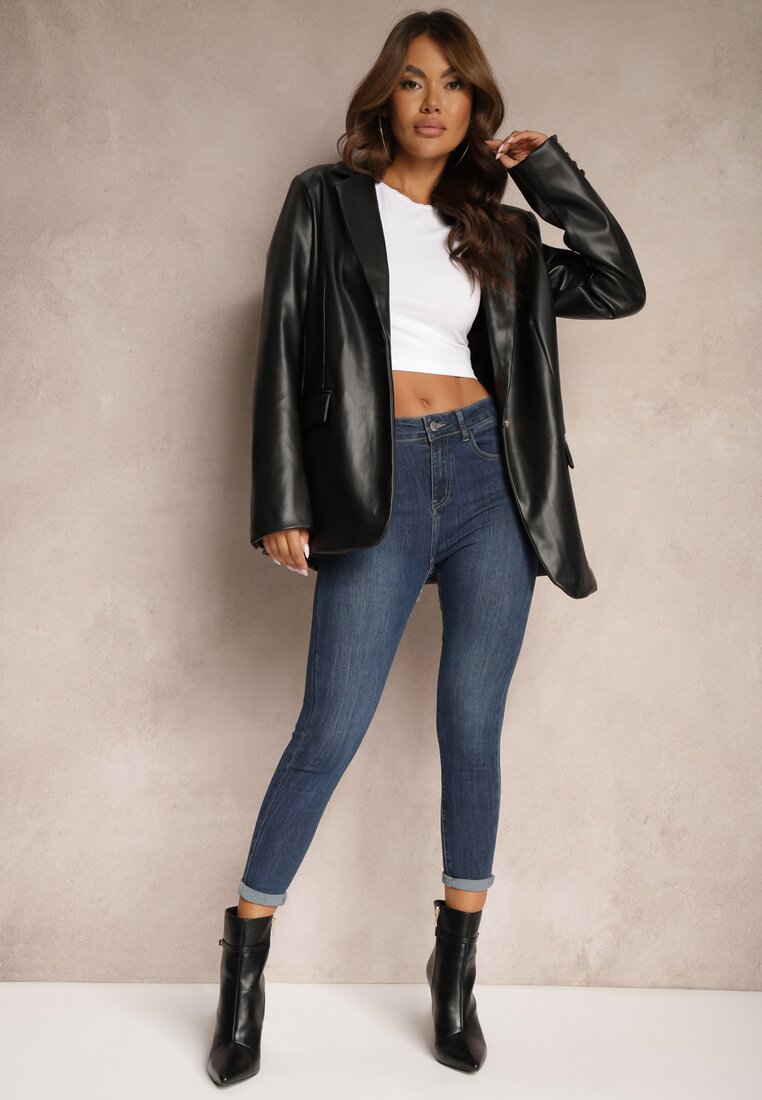 Niebieskie Jeansy Skinny High Waist z Bawełną Evirinase