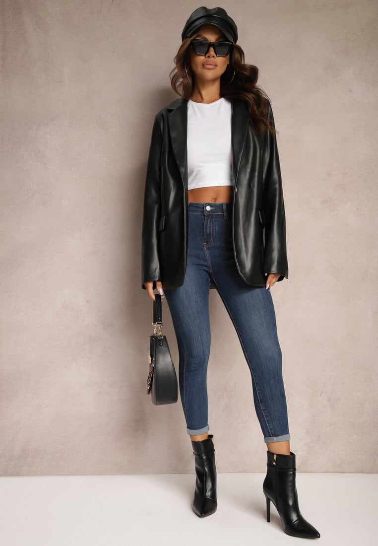 Niebieskie Jeansy Skinny High Waist z Bawełną Evirinase