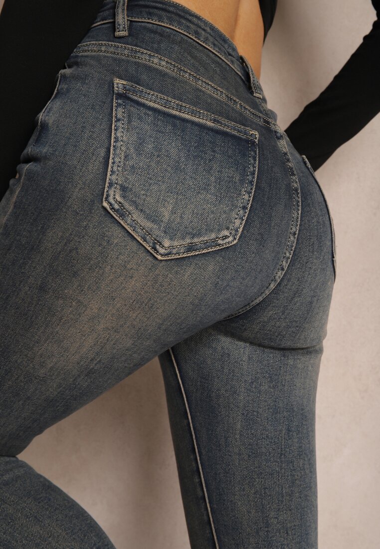 Granatowe Jeansy Skinny High Waist Wykończone Przetarciami Nevelisa