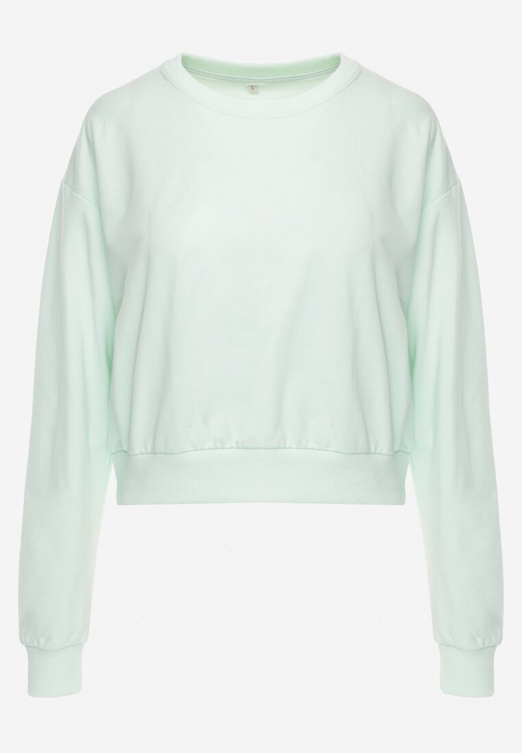 Miętowa Bluza z Bawełną ze Ściągaczami przy Rękawach i w Pasie Alberia