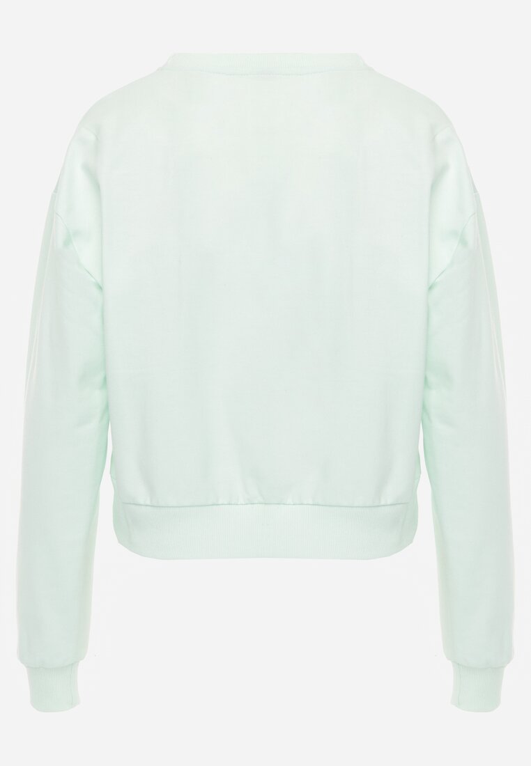 Miętowa Bluza z Bawełną ze Ściągaczami przy Rękawach i w Pasie Alberia