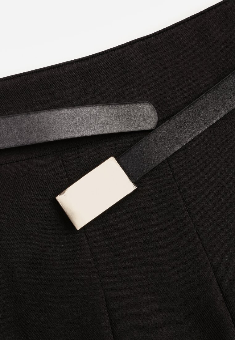 Czarne Spódnico-Spodenki High Waist z Plisowaniem Wykończone Paskiem Eviennes