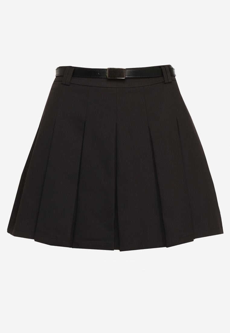 Czarne Spódnico-Spodenki High Waist z Plisowaniem Wykończone Paskiem Eviennes