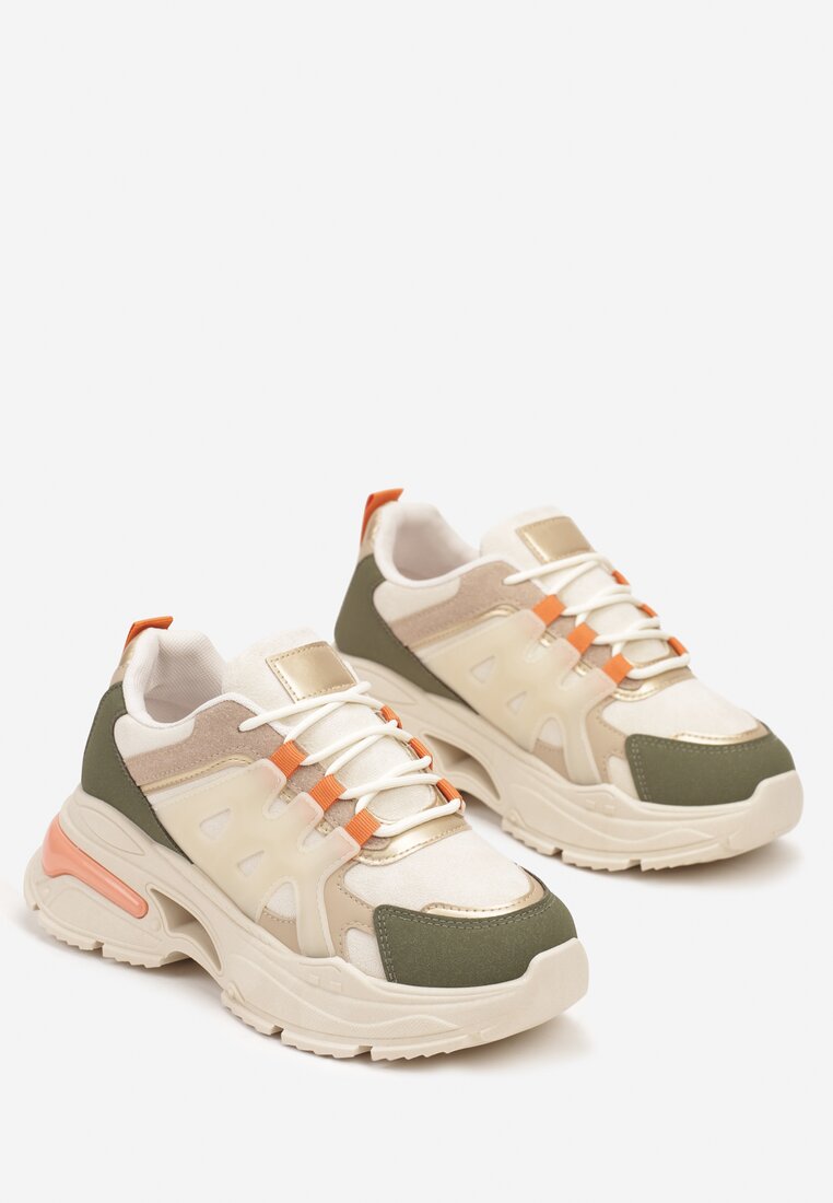 Zielone Sznurowane Sneakersy na Tłoczonej Platformie Nevettine