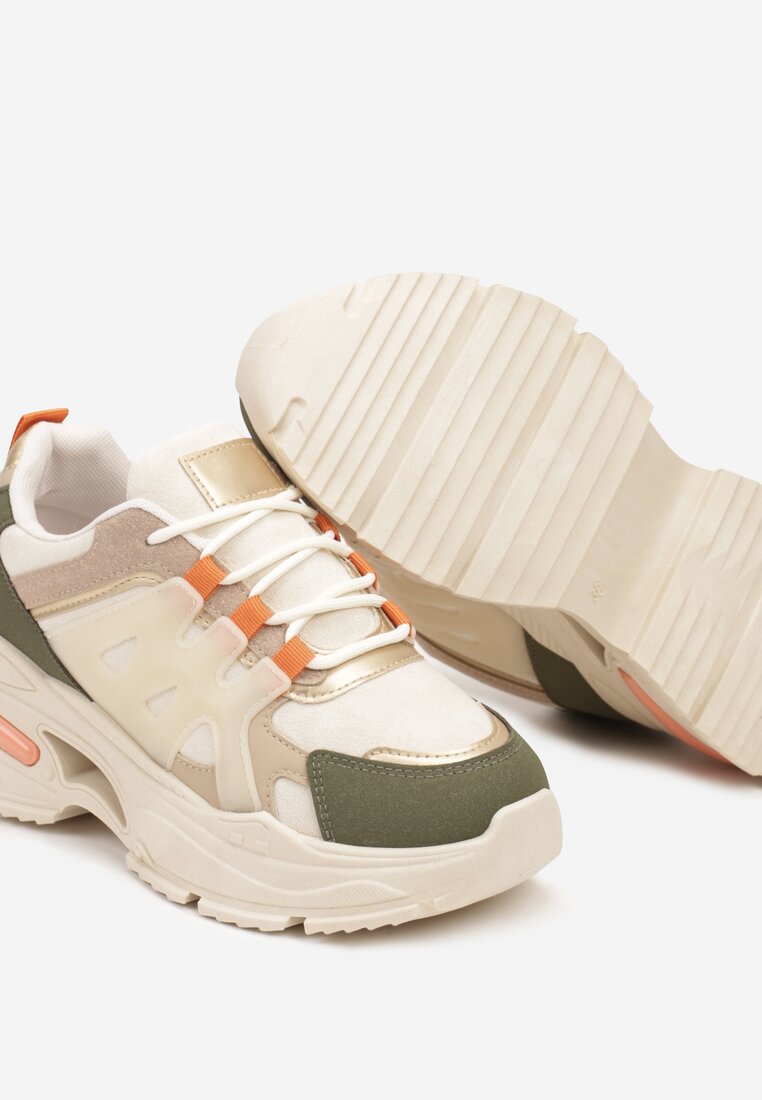Zielone Sznurowane Sneakersy na Tłoczonej Platformie Nevettine