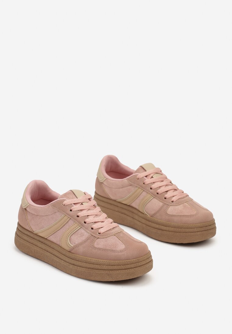 Różowe Sneakersy na Platformie Ozdobione Geometrycznym Motywem Nevmira