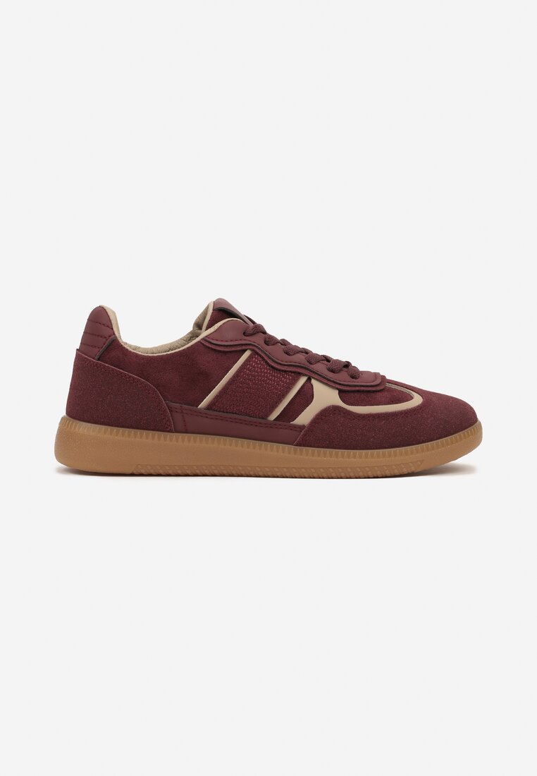 Bordowe Sneakersy na Niskiej Platformie z Ozdobnymi Przeszyciami Nevetara