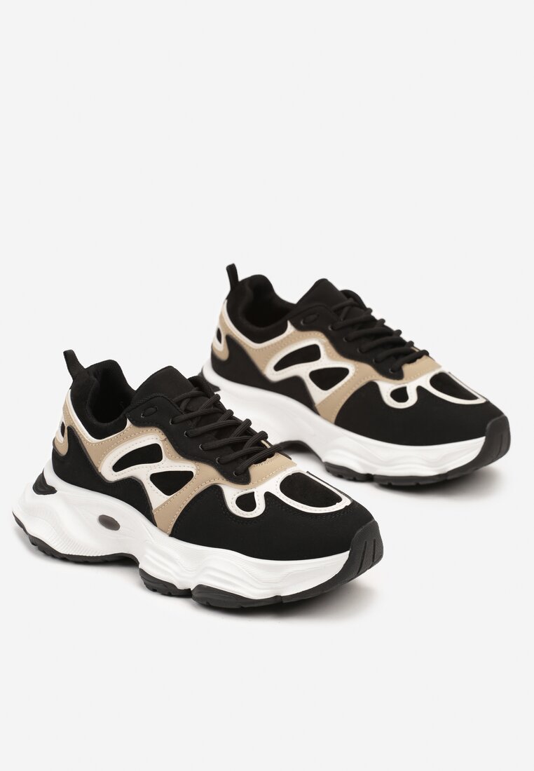 Czarne Casualowe Sneakersy na Platformie z Geometrycznym Motywem Mevalise