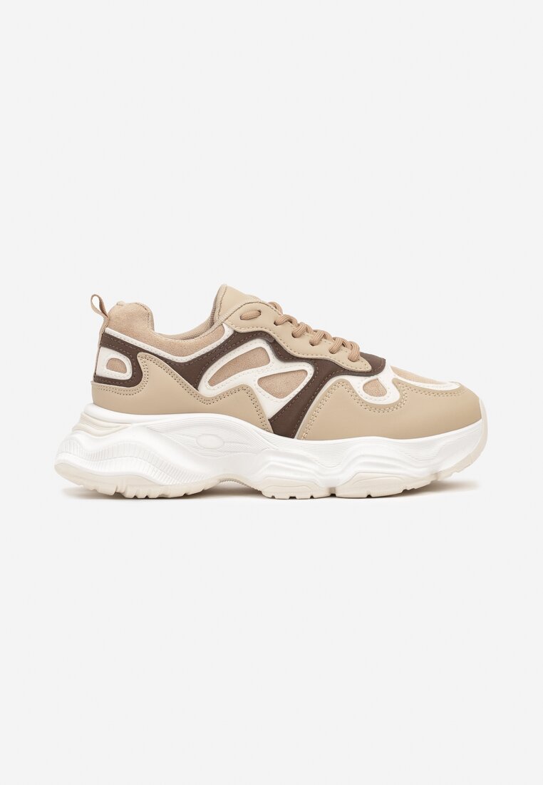 Beżowe Casualowe Sneakersy na Platformie z Geometrycznym Motywem Mevalise