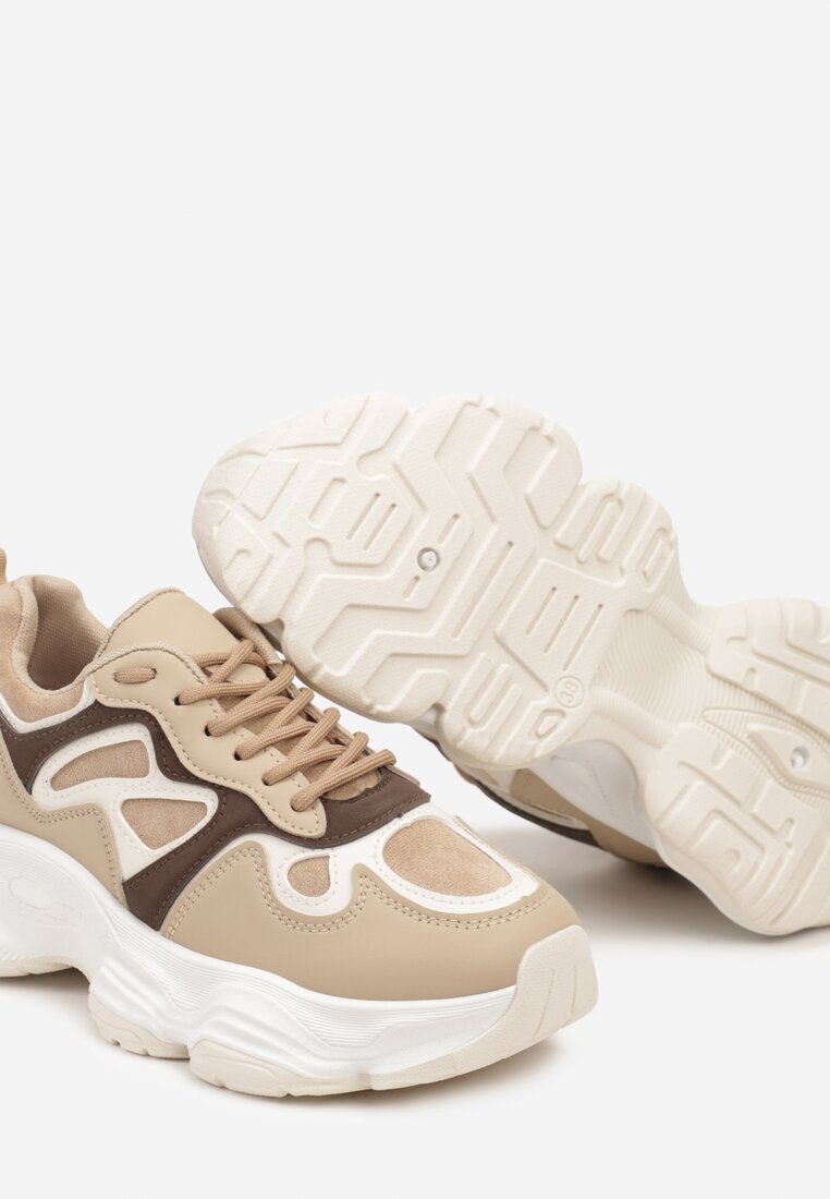 Beżowe Casualowe Sneakersy na Platformie z Geometrycznym Motywem Mevalise