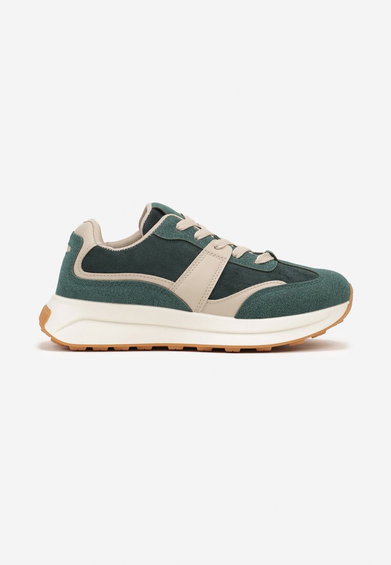 Zielone Sneakersy na Płaskiej Podeszwie Ozdobione Geometrycznym Motywem Neveirae