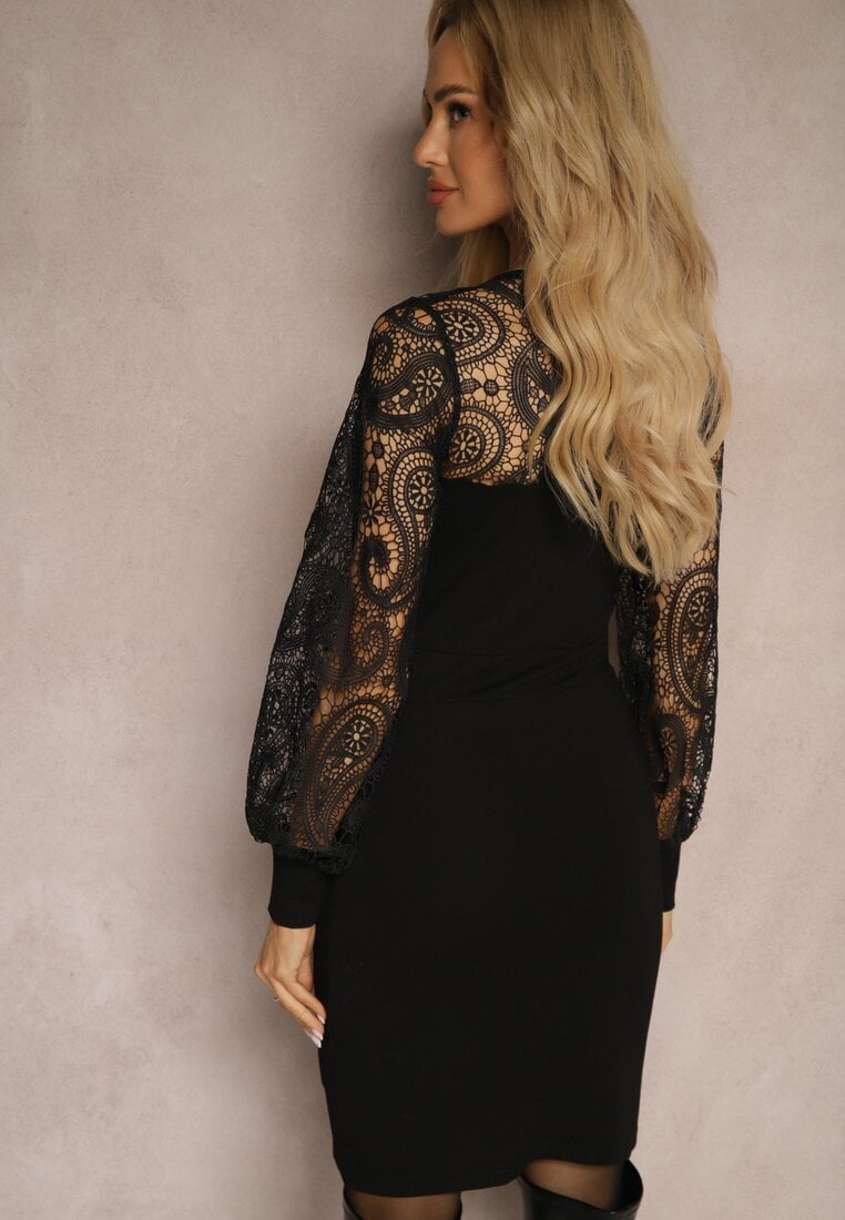 Czarna Sukienka Retro z Ażurową Koronką Paisley Nevettiana