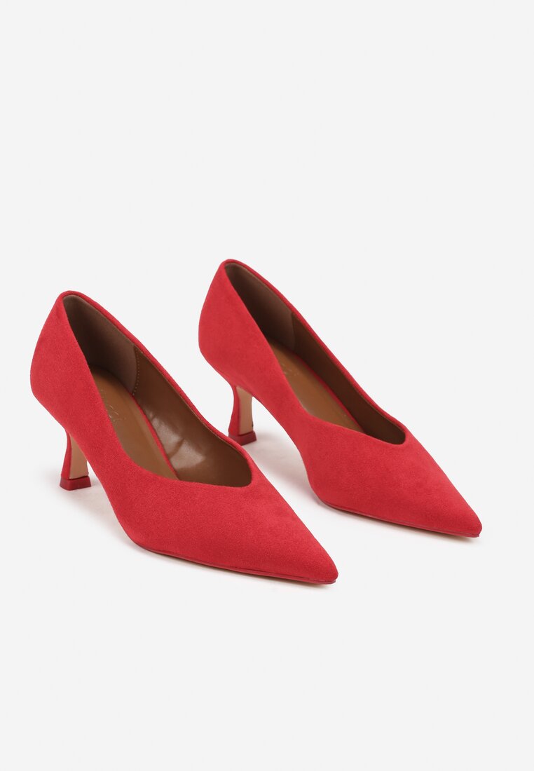 Czerwone Czółenka na Obcasie Stiletto z Ekozamszu Felonda