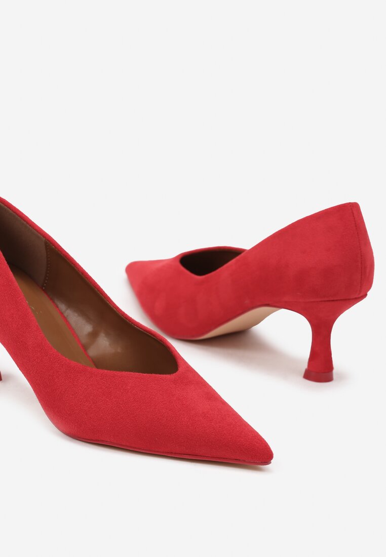Czerwone Czółenka na Obcasie Stiletto z Ekozamszu Felonda