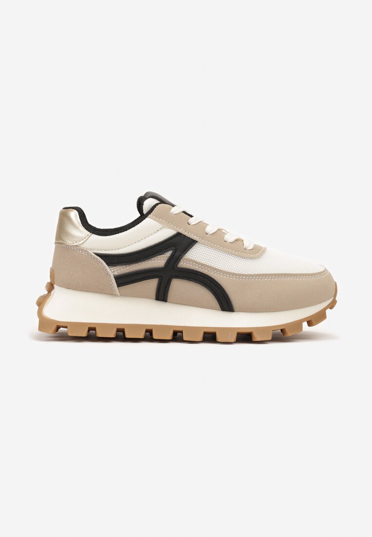Ciemnobeżowe Sneakersy z Szerokim Bieżnikiem i Sznurowaniem Timatara