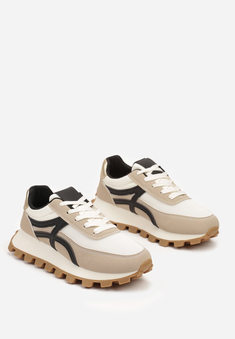 Ciemnobeżowe Sneakersy z Szerokim Bieżnikiem i Sznurowaniem Timatara