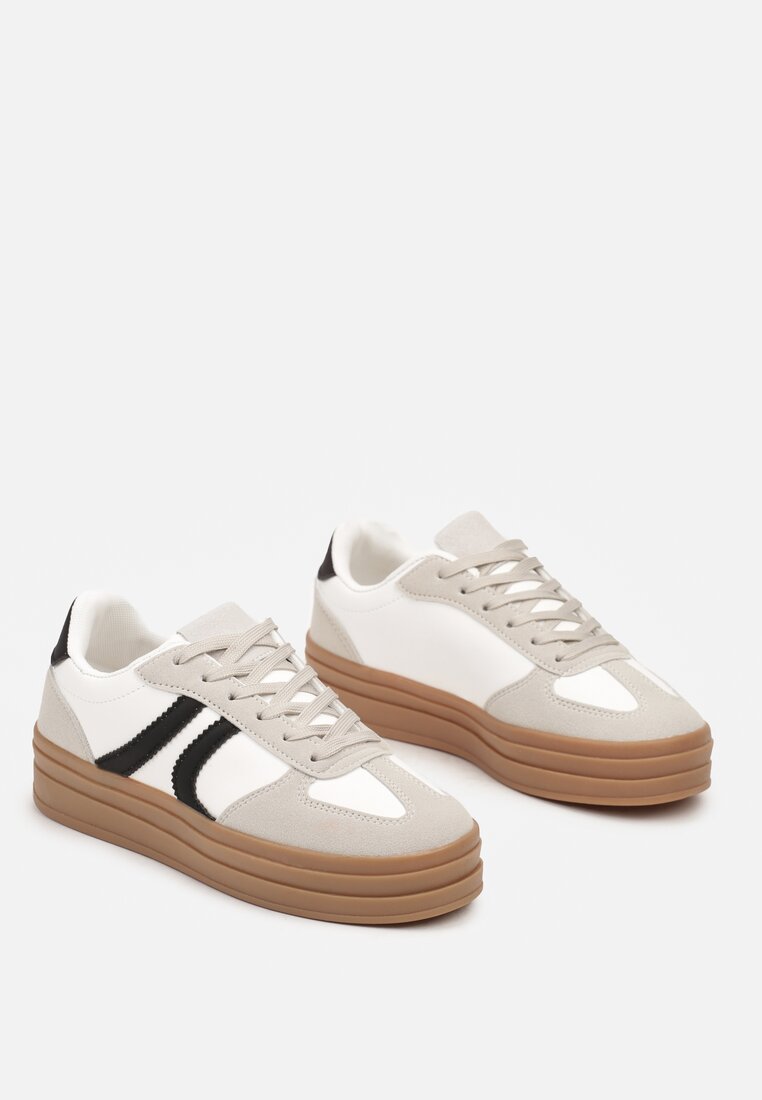 Biało-Czarne Sneakersy na Platformie Wykończone Paskami Mivalie