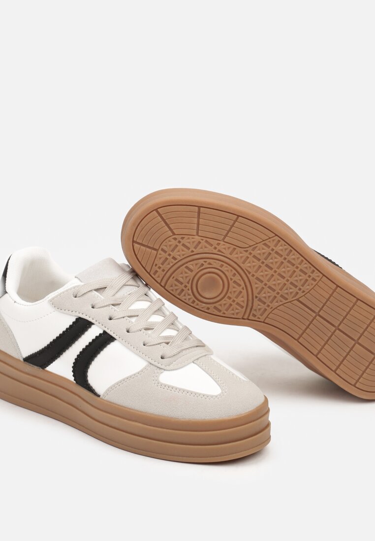 Biało-Czarne Sneakersy na Platformie Wykończone Paskami Mivalie