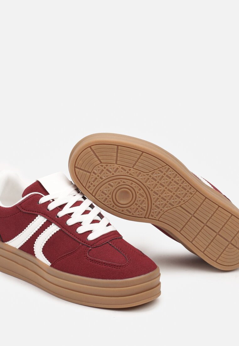 Bordowe Sneakersy na Platformie Wykończone Paskami Mivalie
