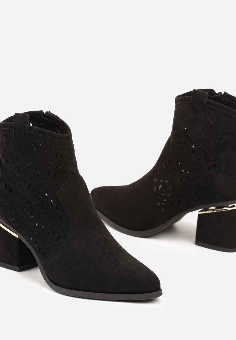 Czarne Botki Boho z Ażurową Cholewką Mivalaya