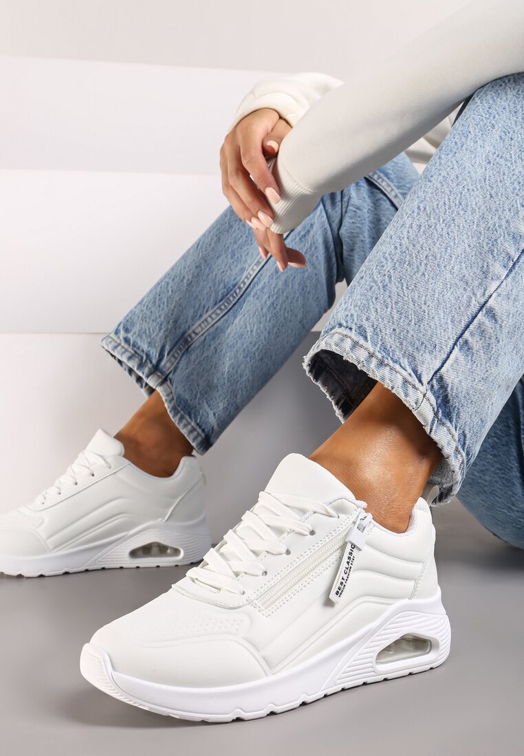 Białe Sneakersy na Platformie z Przezroczystą Wstawką i Suwakiem z Napisami Valentinae