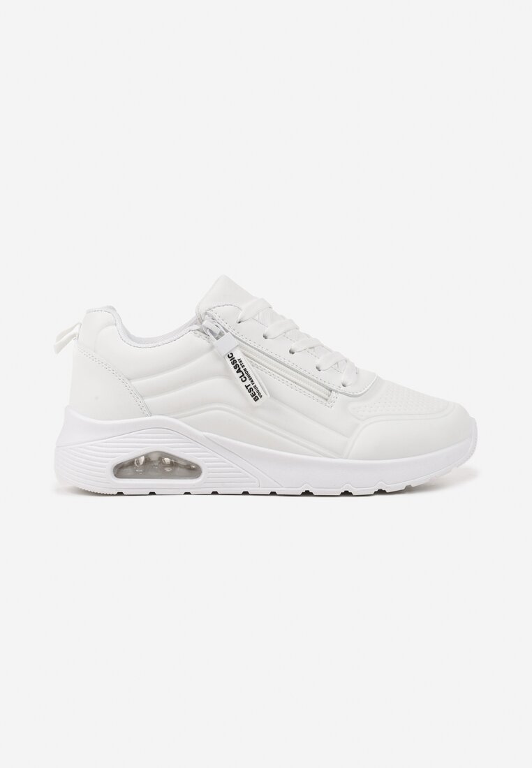 Białe Sneakersy na Platformie z Przezroczystą Wstawką i Suwakiem z Napisami Valentinae