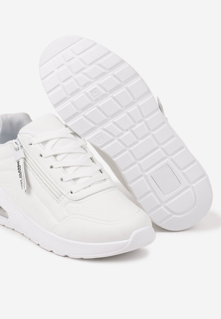 Białe Sneakersy na Platformie z Przezroczystą Wstawką i Suwakiem z Napisami Valentinae