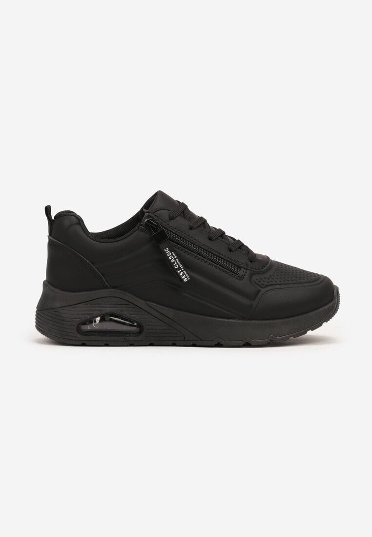 Czarne Sneakersy na Platformie z Przezroczystą Wstawką i Suwakiem z Napisami Valentinae